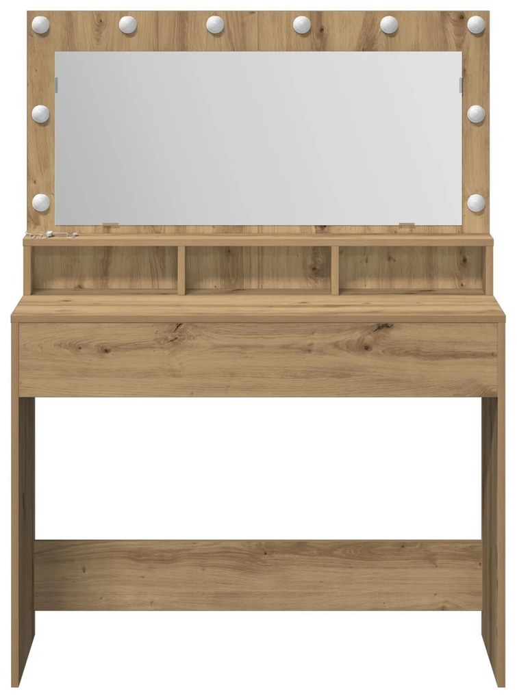 Mesa de Maquilhagem com Luzes LED em Carvalho Artesanal, 100x41x135 cm