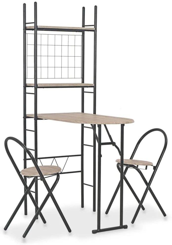 3 pcs conjunto jantar dobrável c/ prateleira MDF e aço