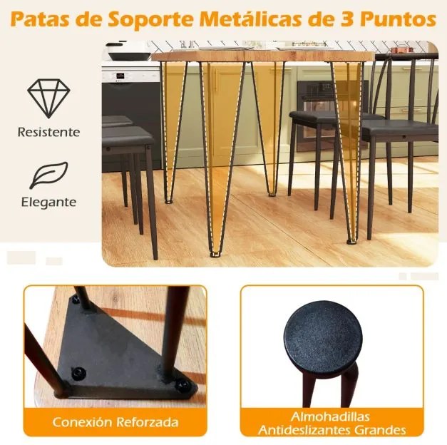 Conjunto de mesa de jantar de 5 peças Mesa retangular industrial com 4 cadeiras e Estrutura metálica Carvalho Rústico + Preto