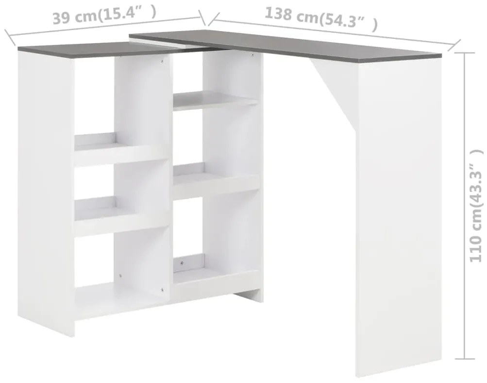 Mesa de bar com prateleira movível branco 138x39x110 cm