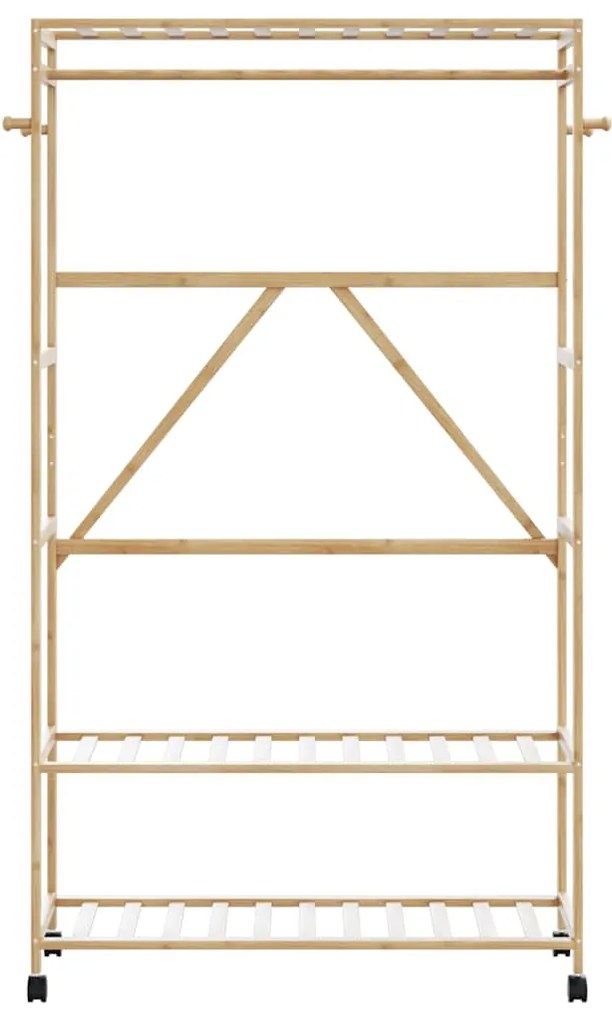 Cabide com prateleiras e rodas 110x40x180 cm bambu