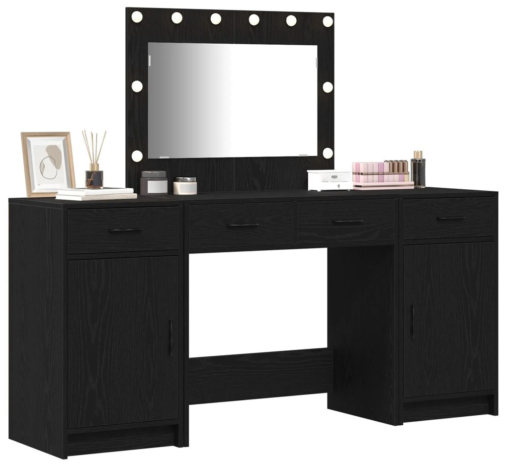 Conjunto de Maquiagem de 3 Peças vidaXL com LED Preto em Madeira Sinté