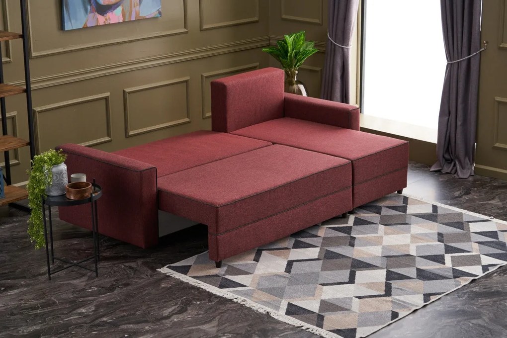 Sofá-Cama de Canto Ece – Vermelho Claret – 242 cm x 88 cm x 90 cm