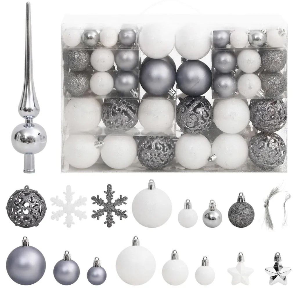 vidaXL 111 pcs conjunto de enfeites de Natal poliestireno branco/cinza