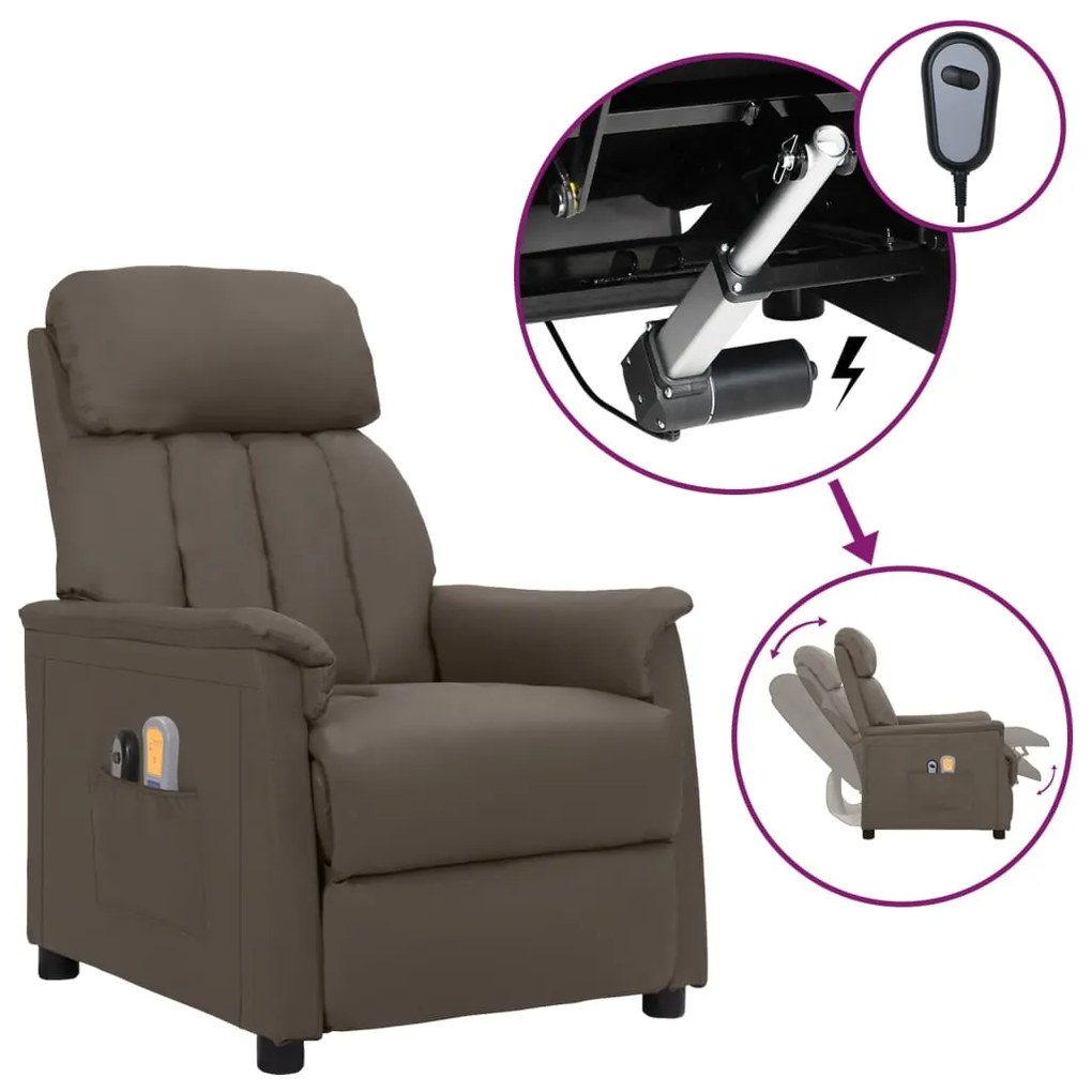 vidaXL Poltrona de massagens elétrica couro artificial cinzento