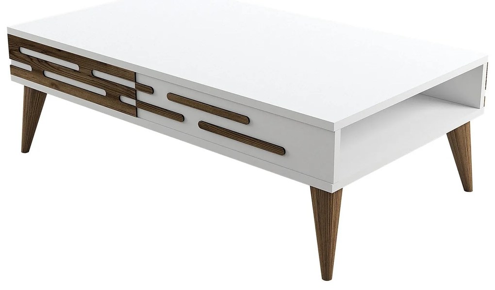 Mesa de Centro Valensiya – Nogueira e Branco – 105 cm x 60 cm x 34,6 c