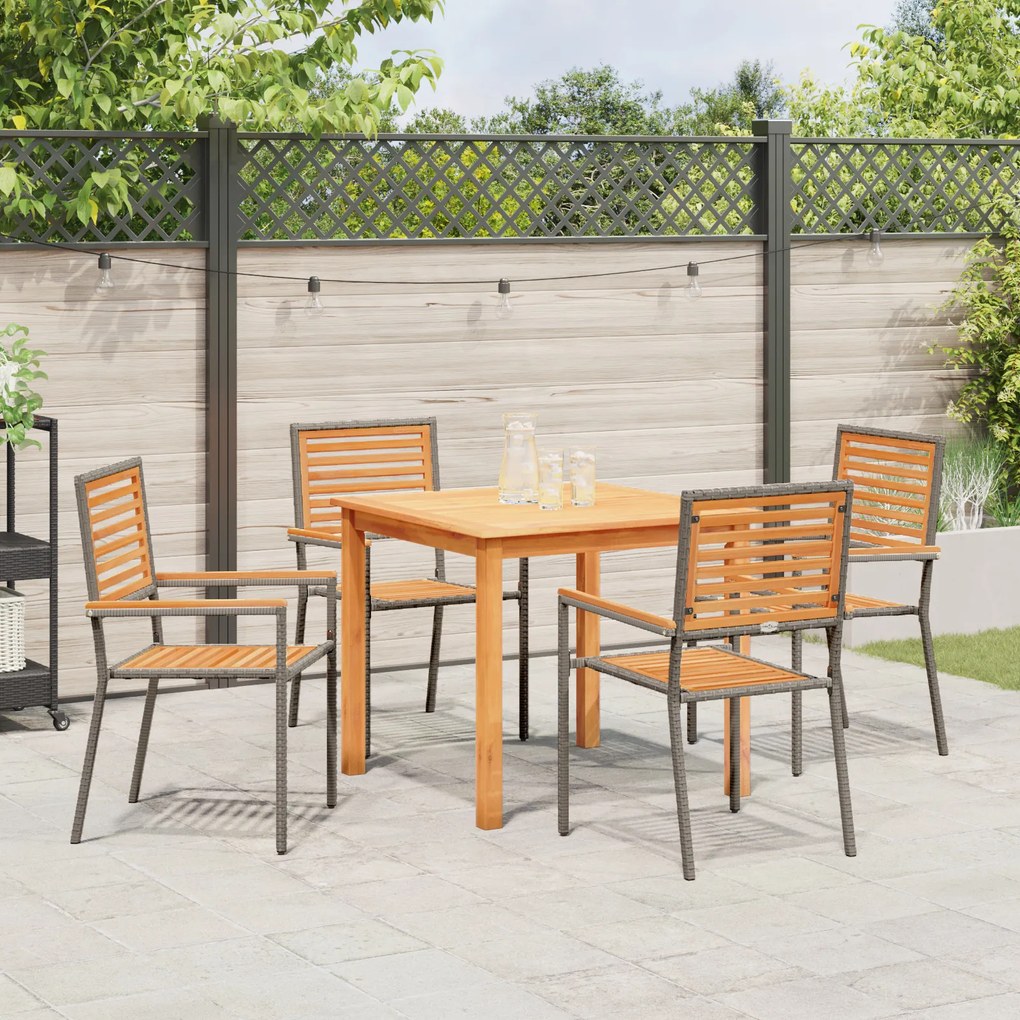 Conjunto de Jantar vidaXL 5 Peças Cinza Rattan Poliéster Acácia
