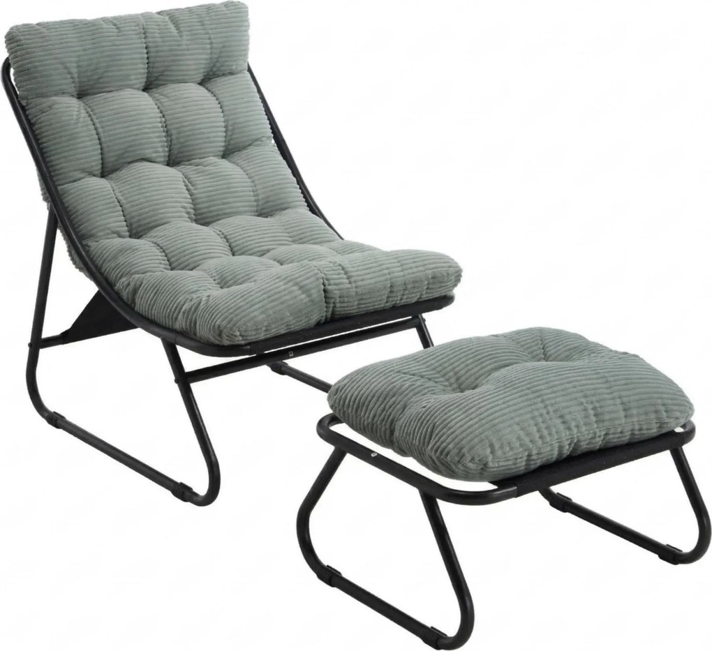 Poltrona lounge de exterior com puff, almofada acolchoada, tecido sling, estrutura em aço, Verde claro| AOSOM Portugal