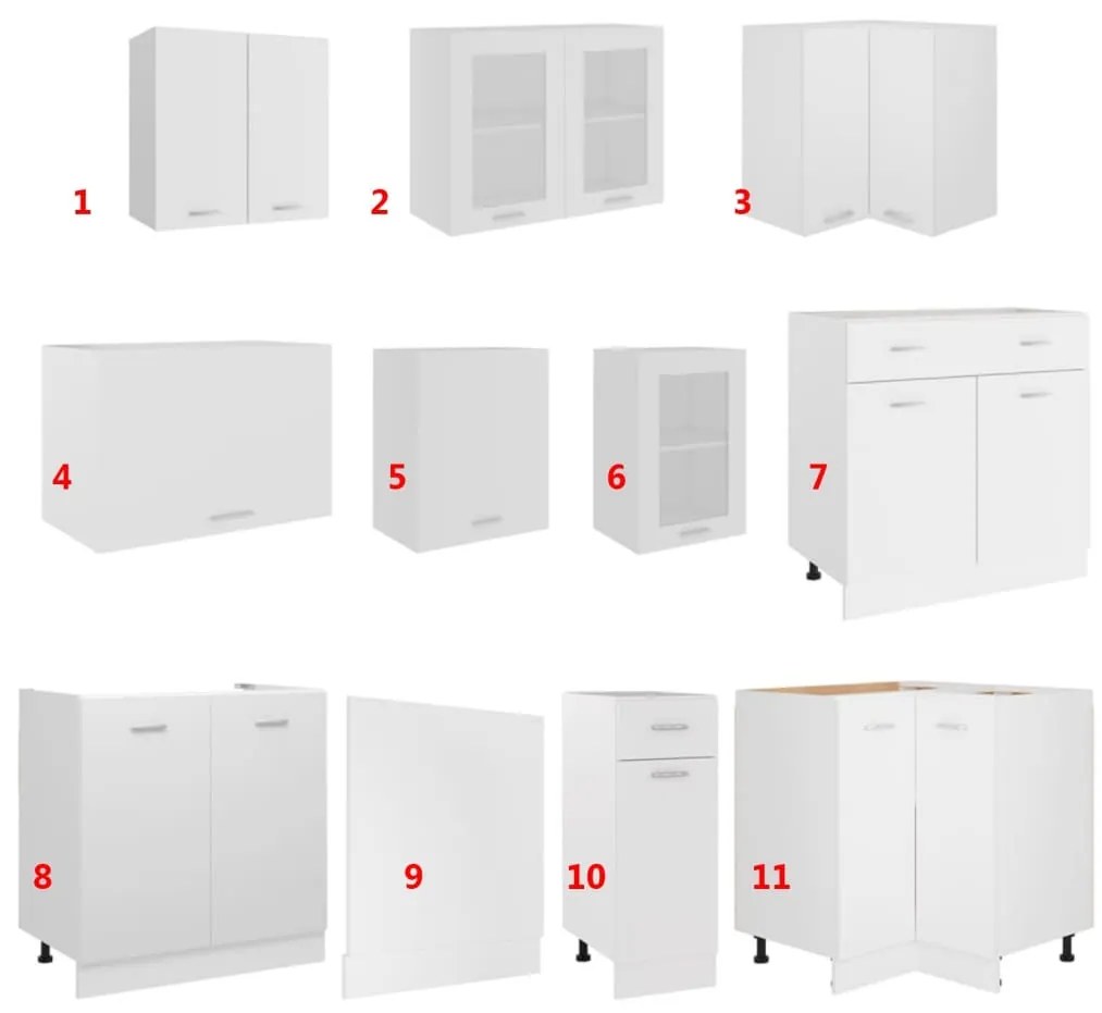 11 pcs conjunto armários de cozinha derivados de madeira branco