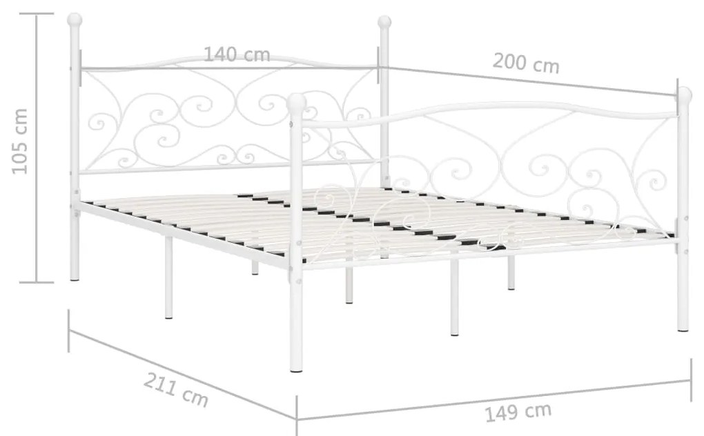 Estrutura de cama com estrado de ripas 140x200 cm metal branco