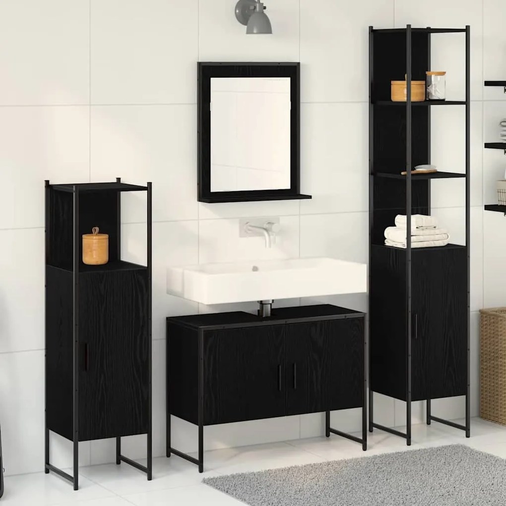 vidaXL Conjunto de Móveis para Banheiro 4 pcs Preto 33 x 33 x 185.5 cm