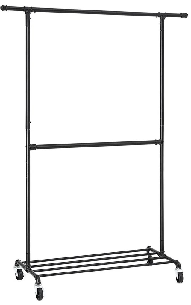 Cabideiro industrial sobre rodas SONGMICS, carga máxima de 110 kg, haste dupla para pendurar roupas, display comercial resistente, preto HSR62BK