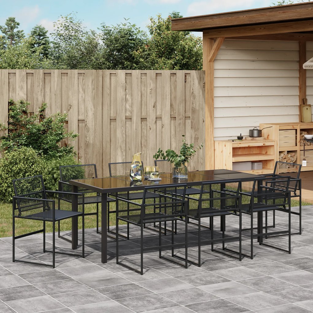 Conjunto de Jantar de Jardim de 9 Peças Vime PE Preto