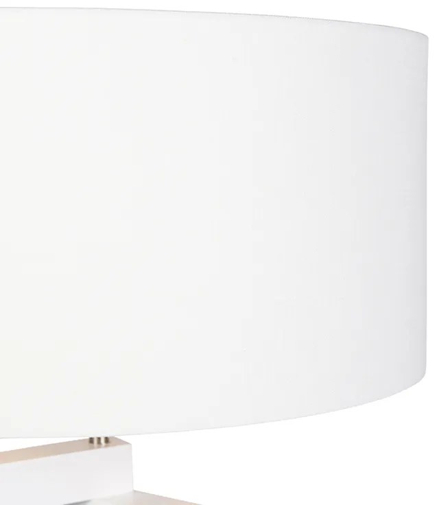 Candeeiro de pé tripé branco em madeira com abajur branco 50 cm - Puros Moderno