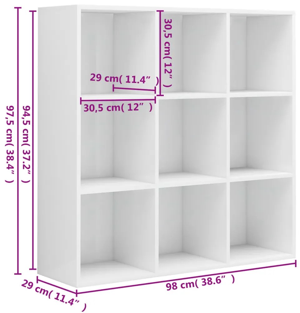 Estante 98x30x98 cm contraplacado branco brilhante