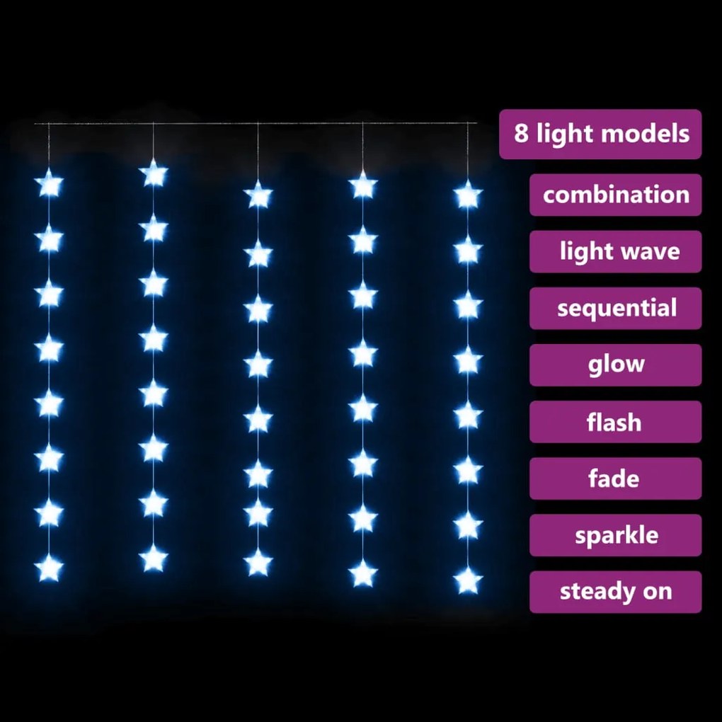 Cortina iluminação c/ estrelas 200 LEDs 8 funções azul