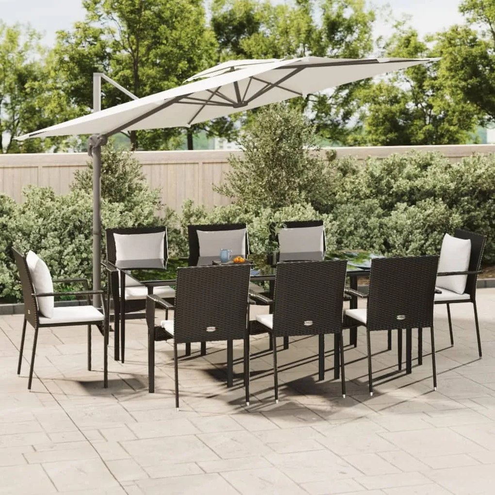 vidaXL 7 pcs conjunto de jantar p/ jardim c/ almofadões vime PE preto