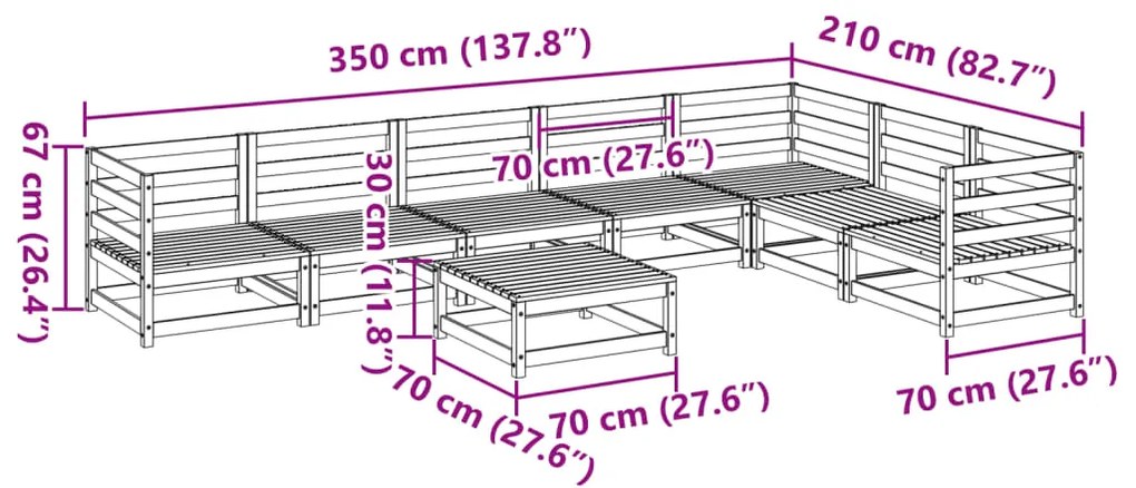 8 pcs conjunto sofás de jardim madeira de pinho castanho mel
