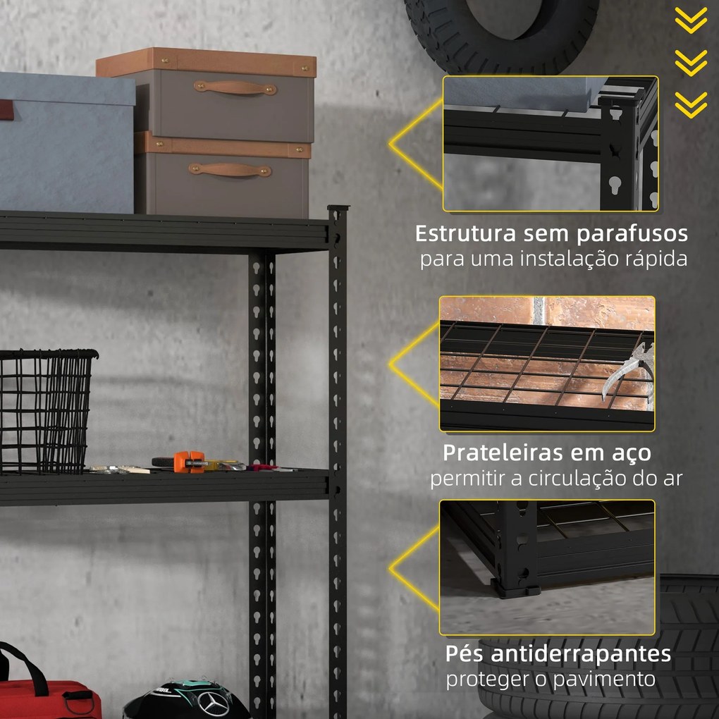 HOMCOM Estante de Metal com 4 Níveis Estante de Armazenamento Estante