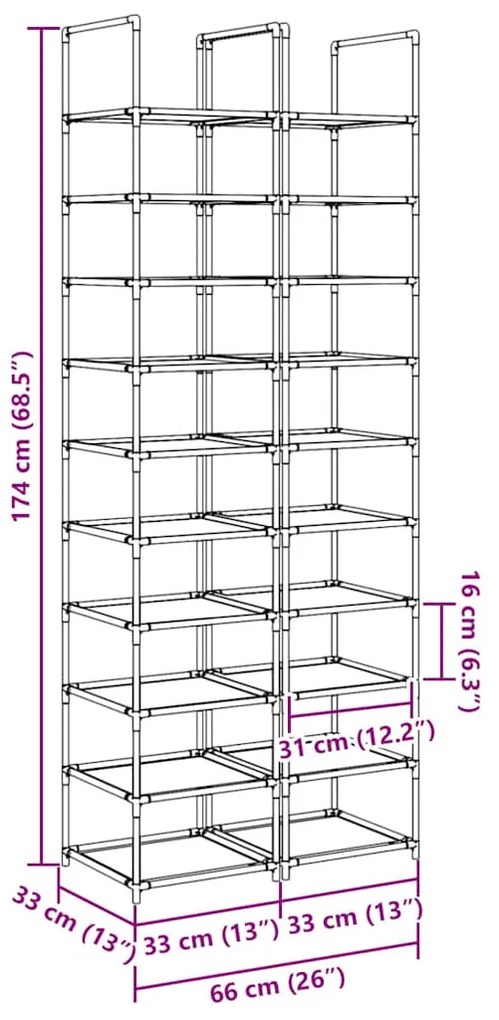 Sapateiras 2 peças de 10 níveis 33x33x174 cm Tecido não tecido