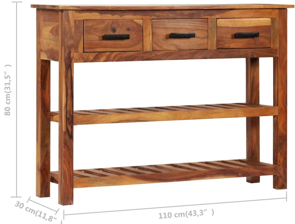 Aparador com 3 gavetas 110x30x80 cm madeira de acácia maciça