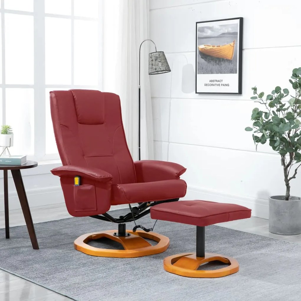 248447 vidaXL Cadeira massagens c/ apoio pés couro artificial vermelho tinto