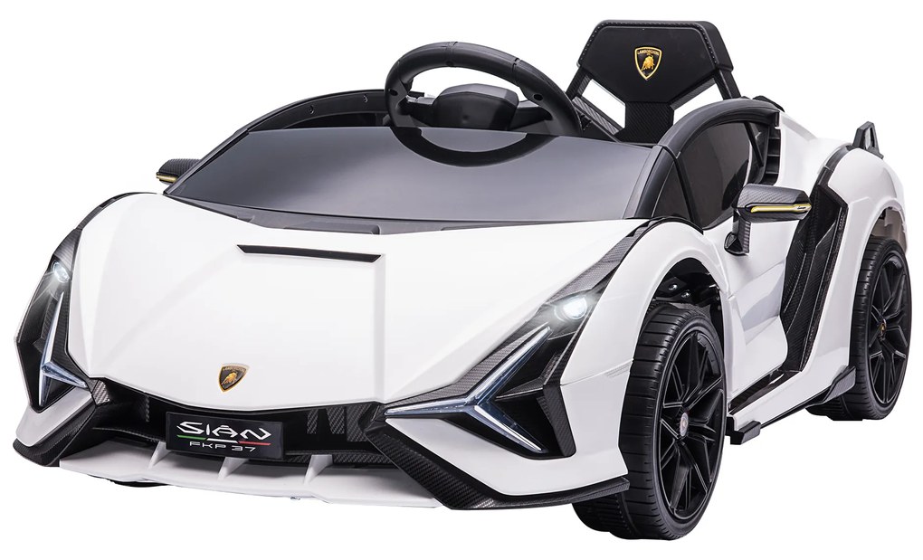 HOMCOM Carro Elétrico Lamborghini SIAN 12V com Controle Remoto Abertura da Porta Música MP3 USB e Faróis 108x62x40 cm Branco