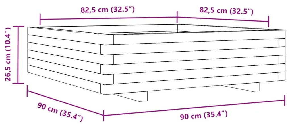 Vaso/floreira de jardim 90x90x26,5 cm pinho maciço castanho-mel