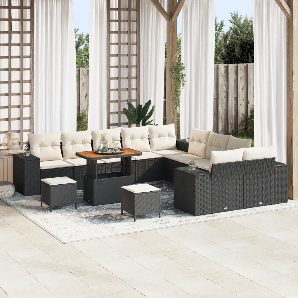 Conjunto de Sofá de Jardim vidaXL de 13 Peças com Almofadas Preto Ratt