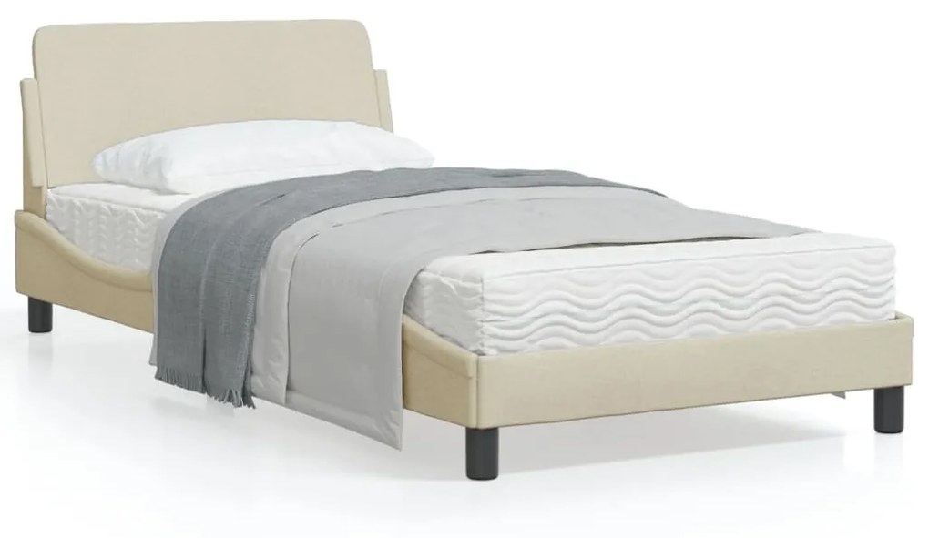 vidaXL Estrutura de cama sem colchão 100x200 cm tecido cor creme