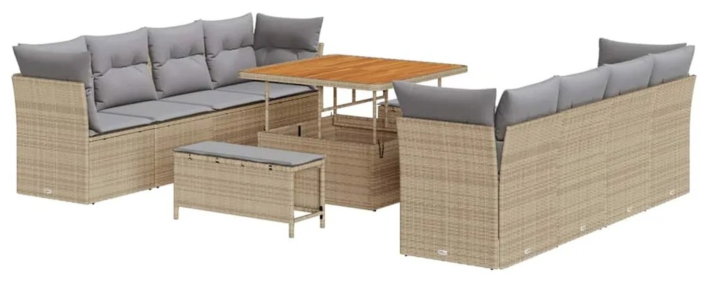 Conjunto de Sofá de Jardim vidaXL de 11 Peças com Almofadas Bege Ratta