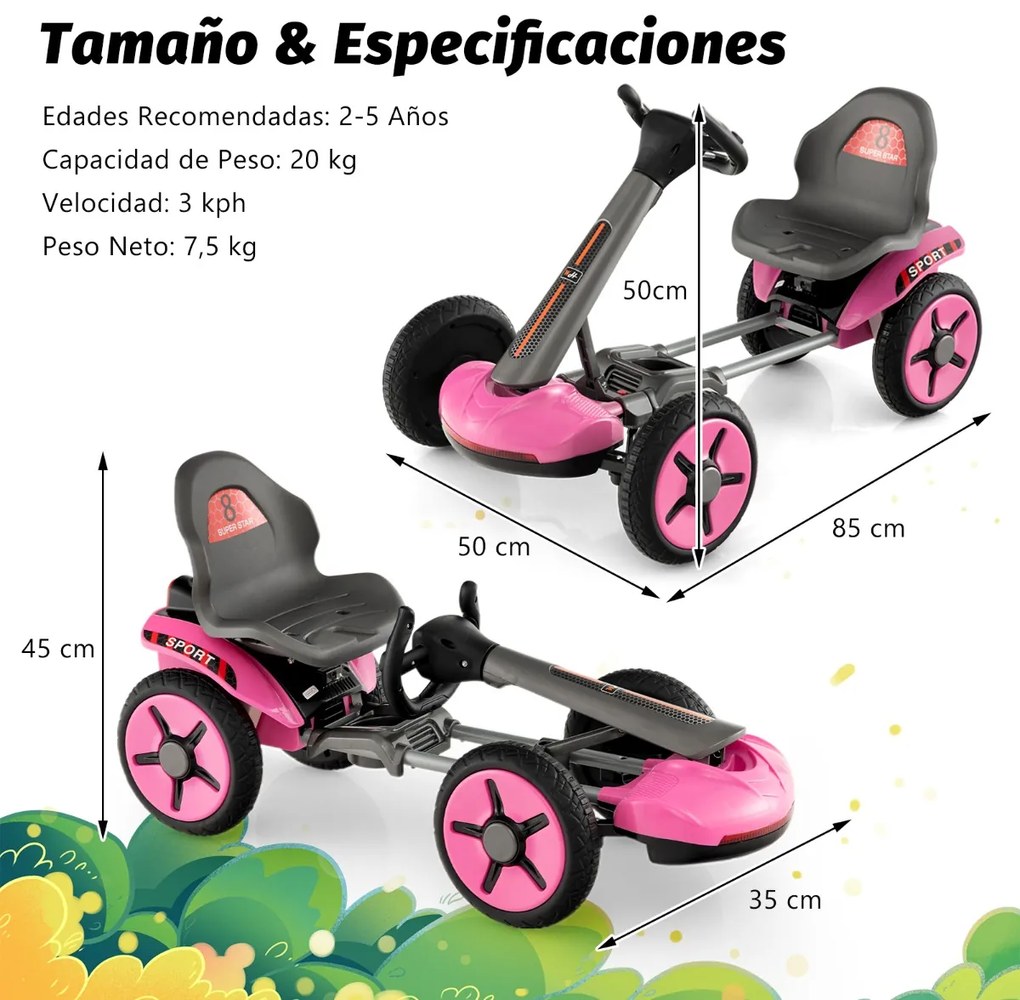 Kart elétrico para crianças 12v dobrável de 4 rodas com assento ajustável em 2 posições e arranque por botão 85 x 50 x 50 cm Rosa
