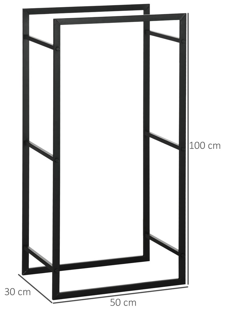 Suporte para Lenha de Metal Prateleira de Armazenamento para Empilhar Troncos 50x30x100 cm Preto