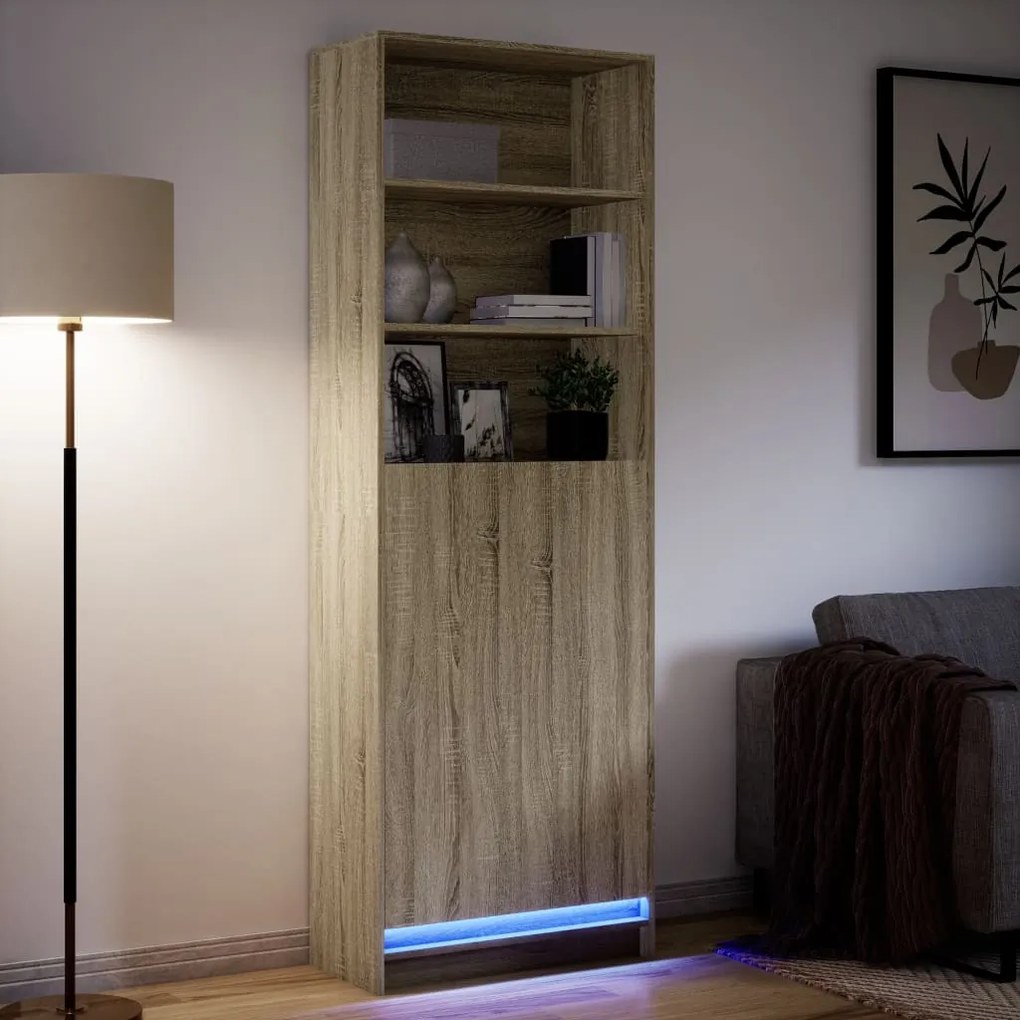Armário alto com luzes LED derivados de madeira carvalho sonoma