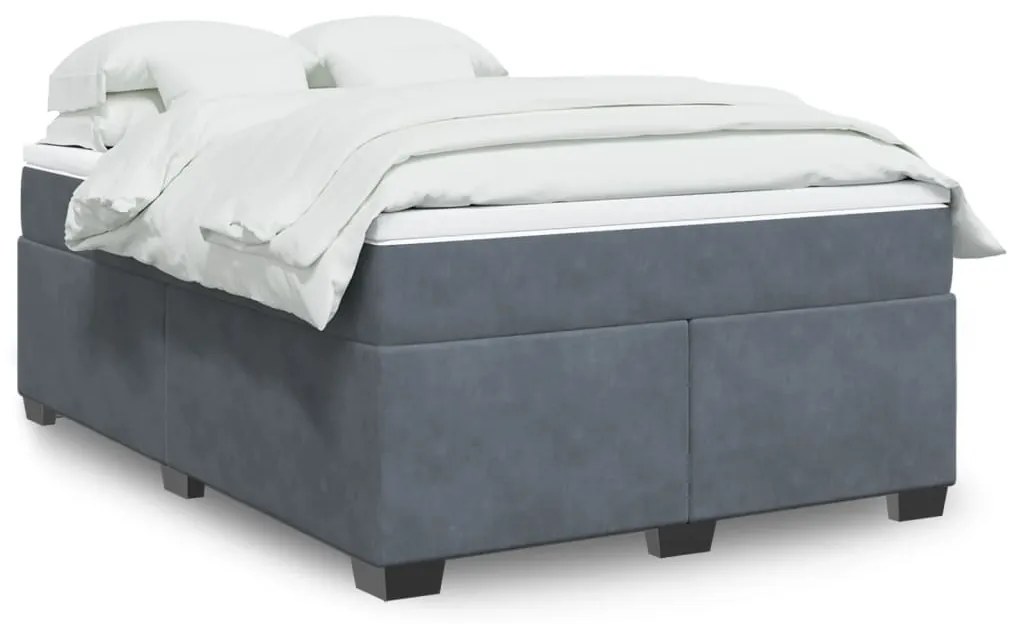 Cama com molas/colchão 140x200 cm veludo cinzento-escuro