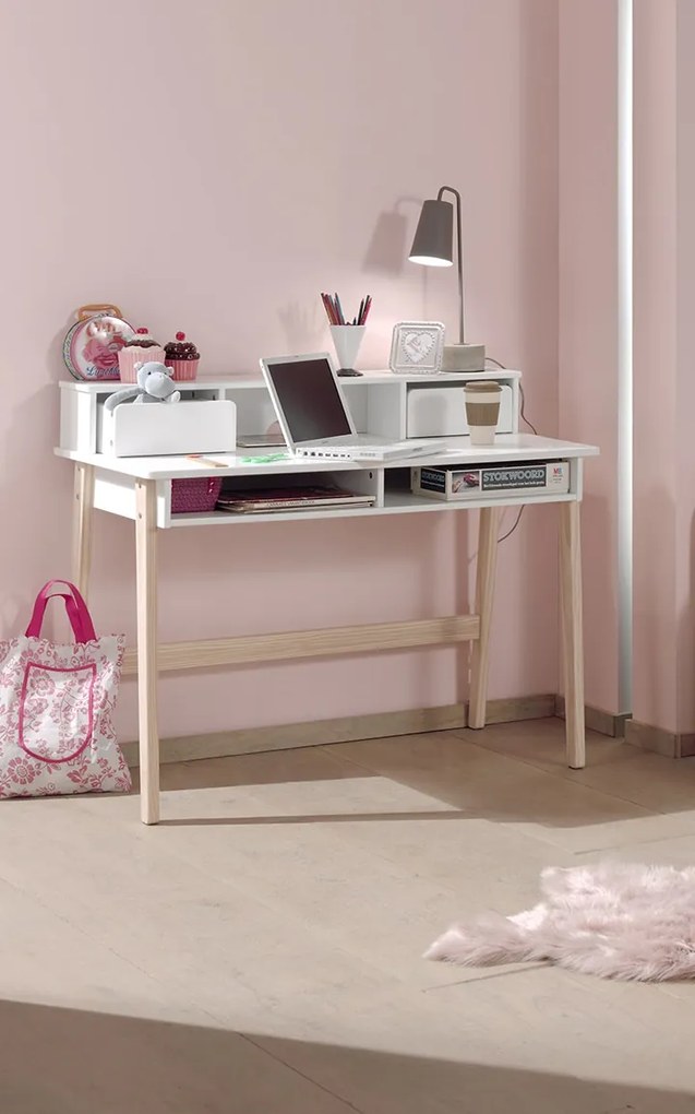 Secretária Infantil Coleção KIDDY, fabricada em MDF lacado a branco