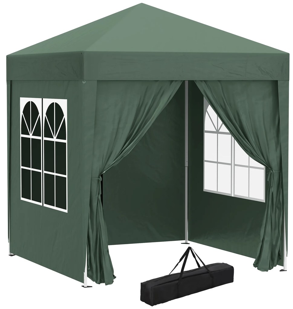 Outsunny Tenda Dobrável 2x2 m Tenda de Jardim com 4 Paredes Laterais Tecido Oxford 2 Portas 2 Janelas e Bolsa de Transporte para Exterior Terraço Campismo Festas Verde