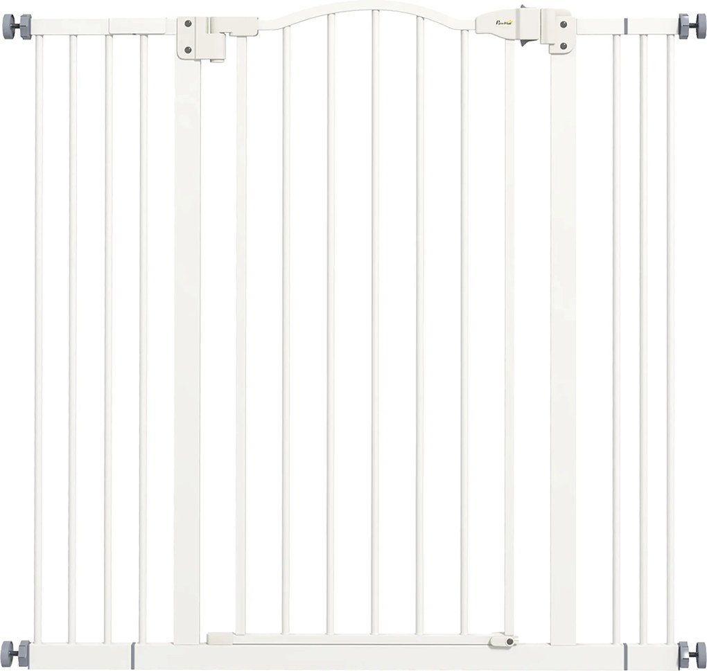 PawHut Barreira de Segurança para Cães Extensível 74-100 cm para Portas e Escadas, Fecho Automático, Bloqueio Duplo, Branco | Aosom Portugal