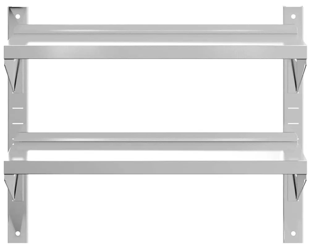 Estante parede 2 prateleiras 75x30x60 cm aço inoxidável prata