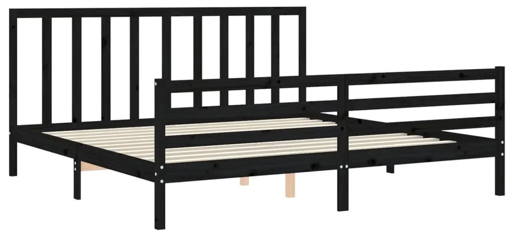 Estrutura de cama com cabeceira 200x200 cm madeira maciça preto