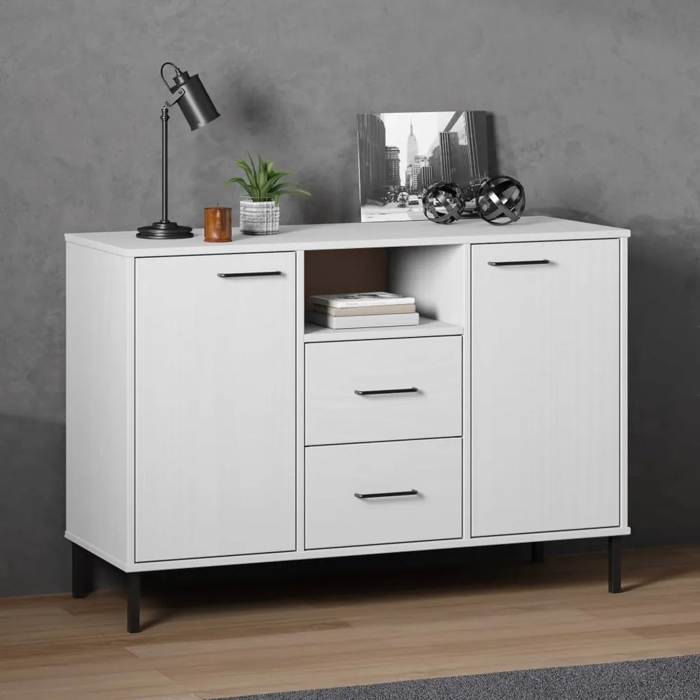 vidaXL Aparador c/ pernas metal 113x40x77cm madeira maciça OSLO branco