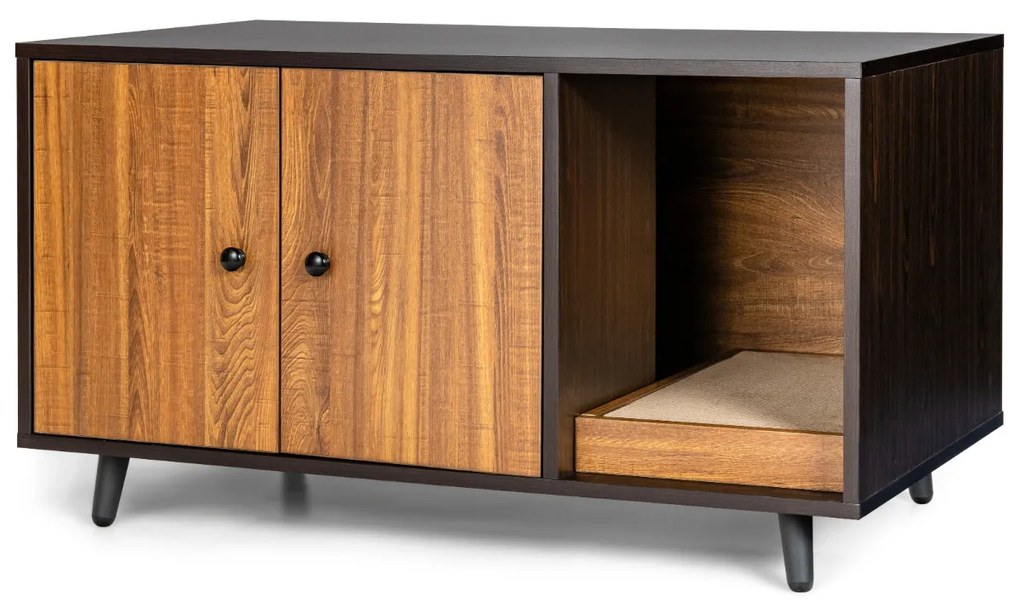 Caixa de areia oculta para gatos decorativa com porta dupla 90 x 50 x 50 cm cor de nogueira