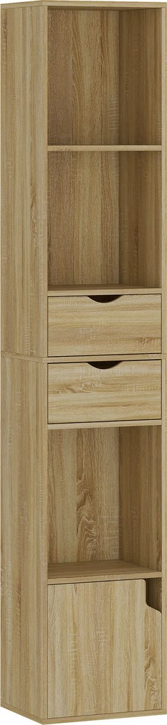 HOMCOM Estante 6 Prateleiras Com Gaveta, Porta, Prateleiras Abertas, 30x24x158 Cm, Carvalho | Aosom Portugal