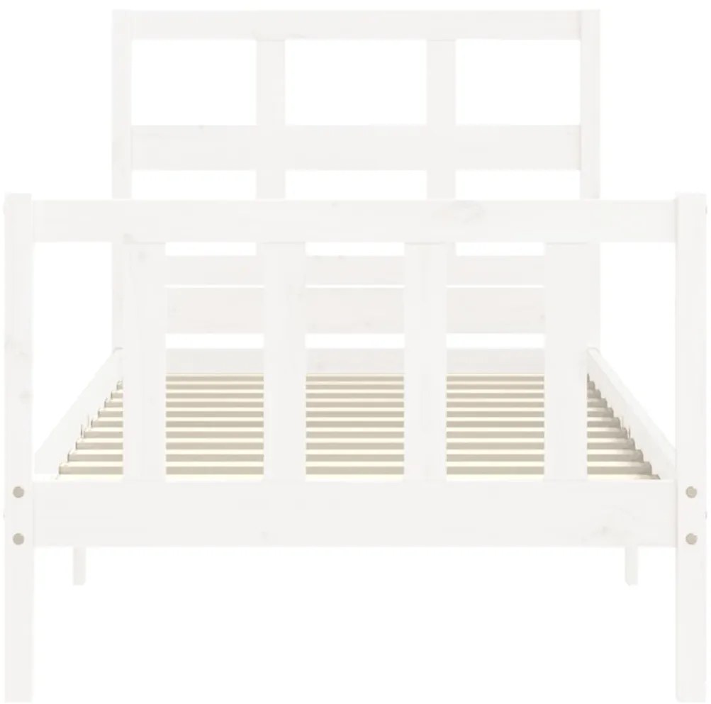 Estrutura cama de solteiro c/ cabeceira madeira maciça branco