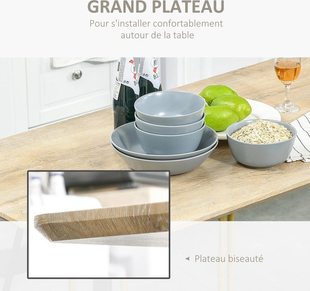 Mesa de jantar de design industrial com tampo grande (CADEIRAS NÃO INCLUÍDAS), 120 x 60 x 75 cm, pés de metal preto em forma de agulha, MDF com acabam