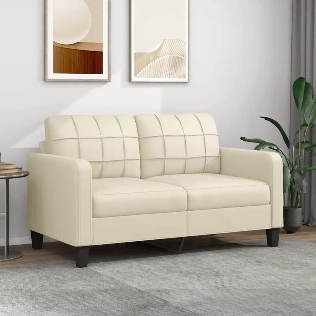 359118 vidaXL Sofá de 2 lugares 140 cm couro artificial cor creme