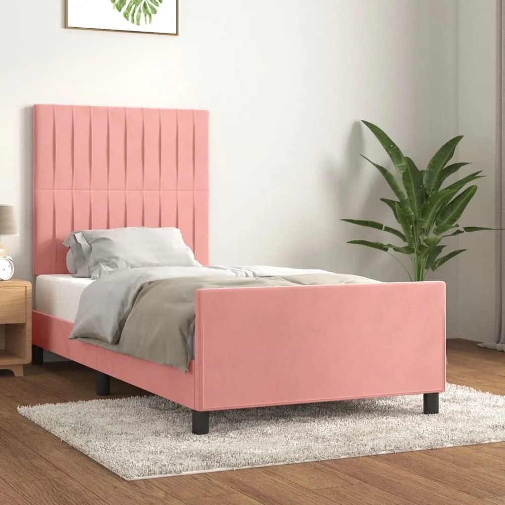 Estrutura de cama c/ cabeceira 80x200 cm veludo rosa