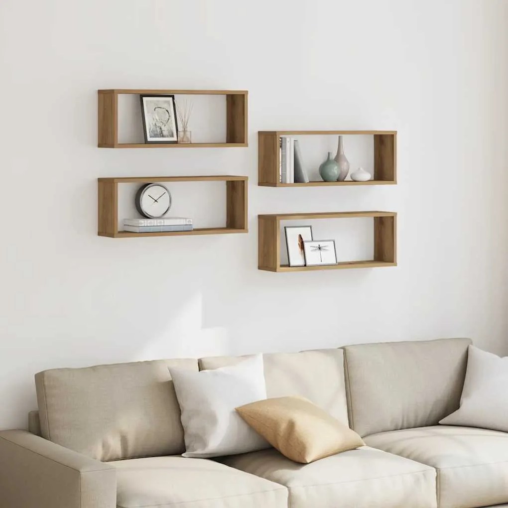 Prateleiras parede cubo 4 pcs deriv. madeira carvalho artisiano