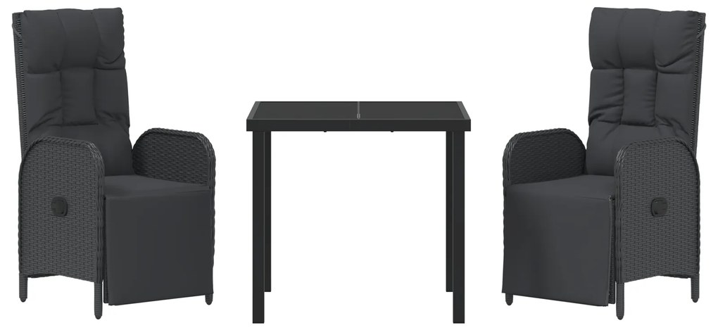 Conjunto de Jantar de Jardim com Almofadas Preto Vime PE