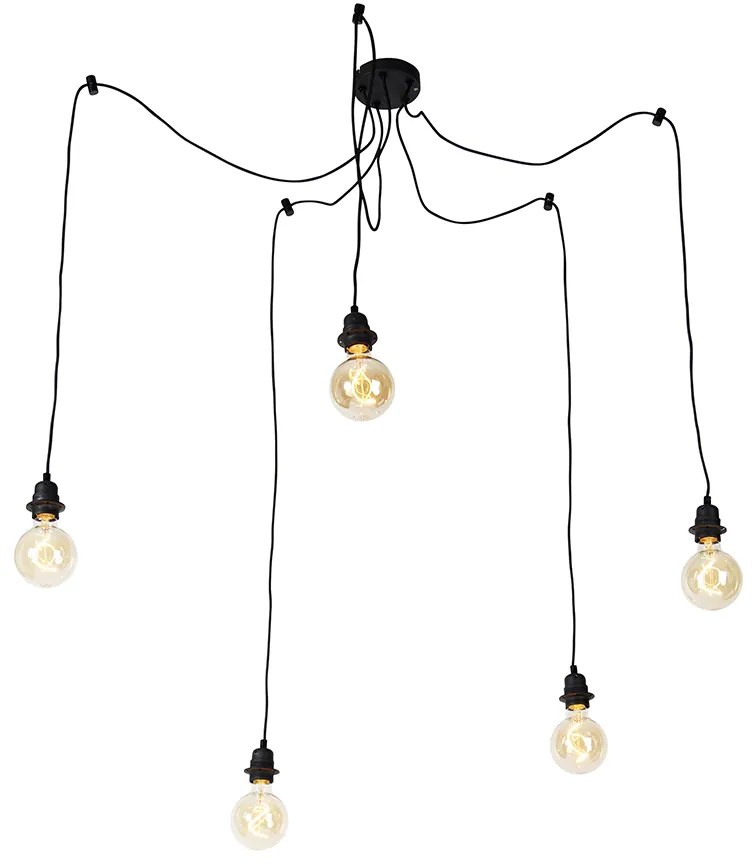 Candeeiro de suspensão industrial preto 5 luzes - Cava Moderno